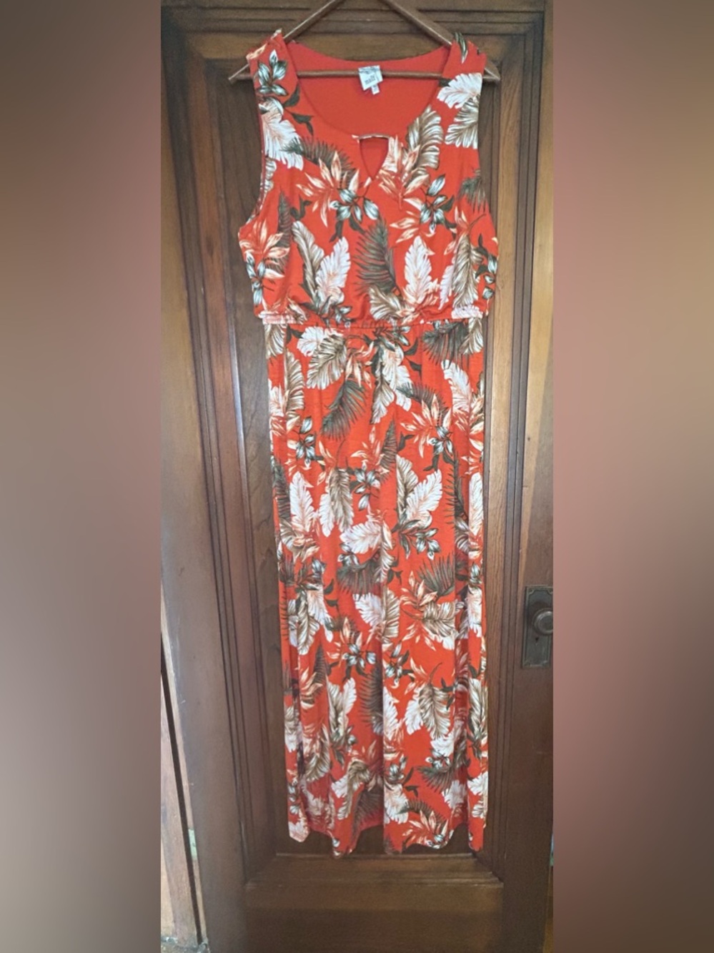 Tropical Strapless Maxi Dress in Vibrant Coral